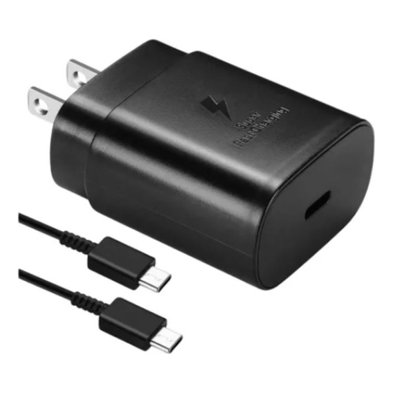 Cargador Samsung 25w + Cable Tipo C / S20 Plus Fe Ultra A70 Color Negro