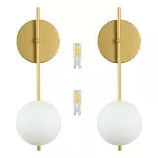 Kit 2 Arandela Bari Globo 12 Dourado Fosco C/ Led 5w 3000k