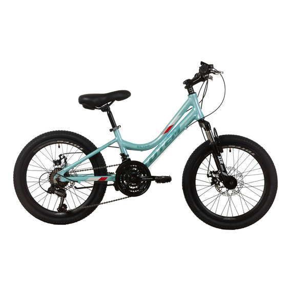 Mountain bike infantil Totem Elise R20 12" 21v frenos de disco mecánico cambios Shimano Tourney color celeste/rojo/blanco con pie de apoyo