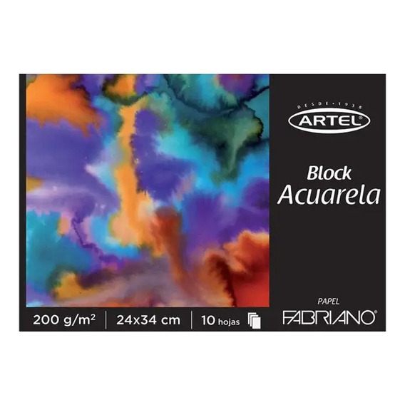 Block Acuarela Papel Fabriano 24x34cm 200grs 10 Hojas Artel 