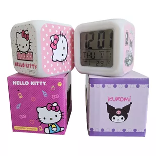 Reloj Despertador Hello Kitty Y Kuromi Con Luz Led