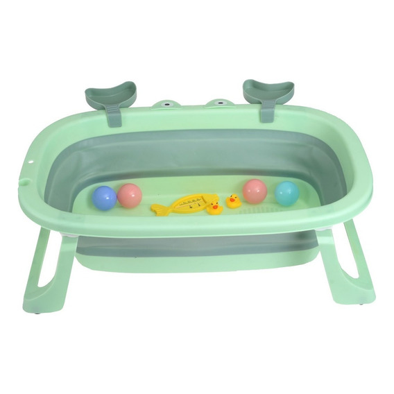 Tina Bañera Plegable Para Bebe Ligera + Jugetes Termometro Color Aguacate Ojitos