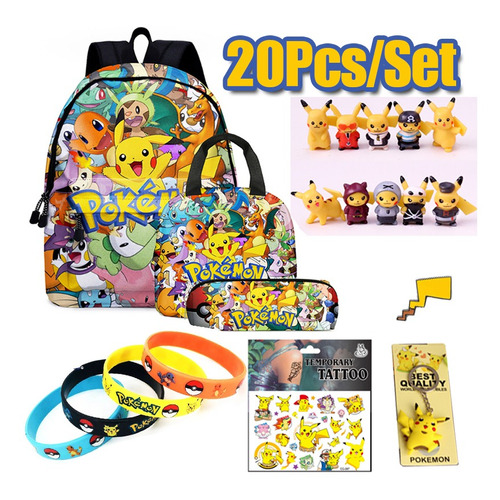 Mochila Pokemon Pikachu De 20 Piezas+fiambrera+bolsa De Lápi 