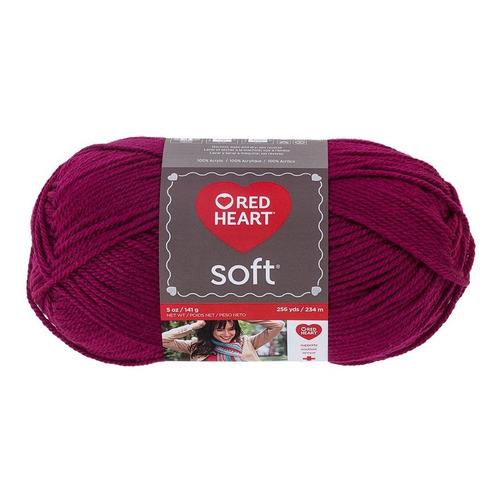 Estambre Acrílico Suave Liso Soft Yarn Red Heart Coats Color Berry 9779