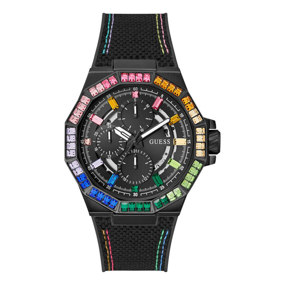 Reloj De Pulsera Guess Gw0701g1 De Cuerpo Color Negro, Analógico, Para Hombre, Fondo Negro, Con Correa De Silicona Color Negro, Bisel Color Negro Y Hebilla Simple