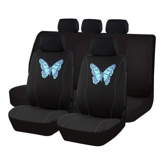 Juego Cubreasiento Universal Auto Tela Negro Mariposa