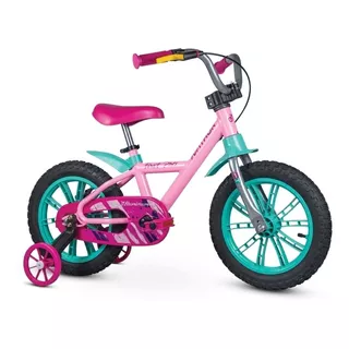 Bicicleta  Infantil Infantil Nathor Aro 14 First Pro 2020 Aro 14 Cor Rosa/azul-celeste Com Rodas De Treinamento