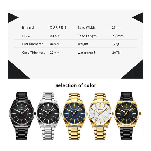 Reloj de negocios de cuarzo clásico Curren para hombre, color bisel, plateado y negro