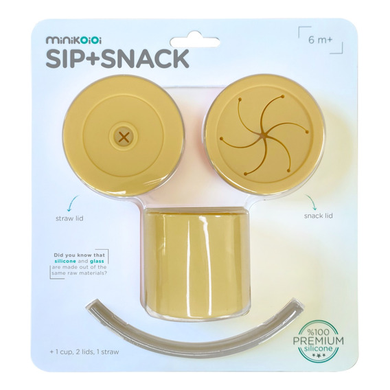 Minikoioi Sip+ Snack Mellow Yellow / Powder Grey Silicona