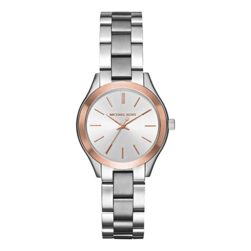 Reloj Michael Kors Dama Mk3514 Mini Slim Runway Plata Y Rosa Color de la correa Gris Color del bisel Gris Color del fondo Gris