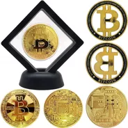 Bitcoin Moneda Oro En Elegante Exhibidor Flotante Vista 360!