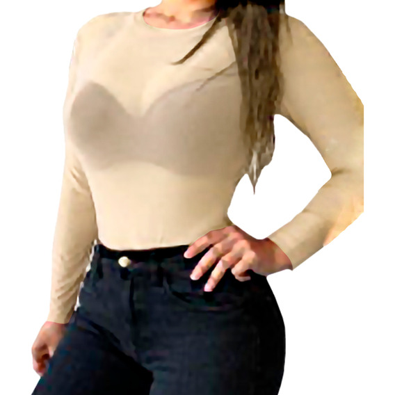 Body Crop Top Mujer Transparente Manga Larga