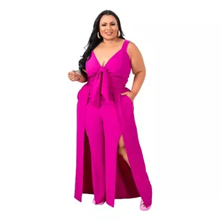 Calça Pantalona Larga E Blusa Plus Size Conjunto Feminino 