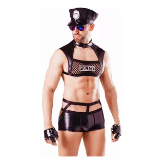 Traje De Cosplay De Policía Masculino Disfraz De Halloween Uniforme De Cuero De Pu