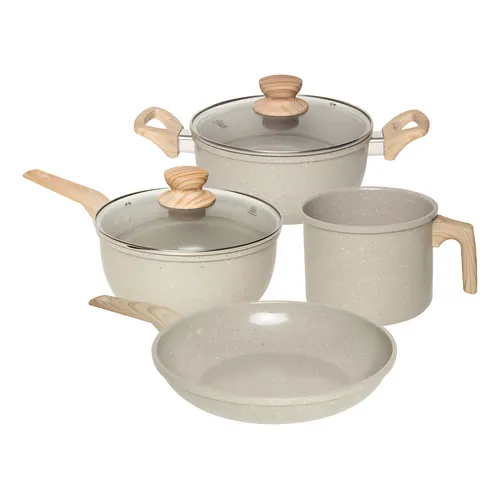 Conjunto de Panelas 4 Peças com Revestimento Cerâmico Antiaderente e Fundo Compatível com Indução Marble Edition - Cinza Dust Oster