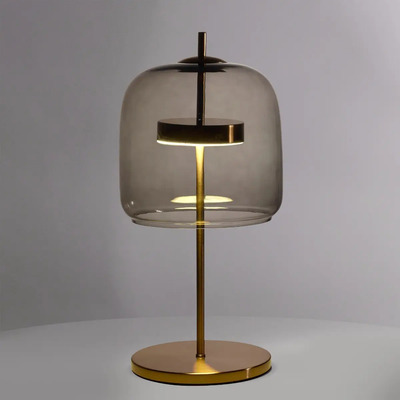 Lampara Velador Mesa Dyma Dorado 10w Led Deco Moderno Lk Dorado Gris Humo