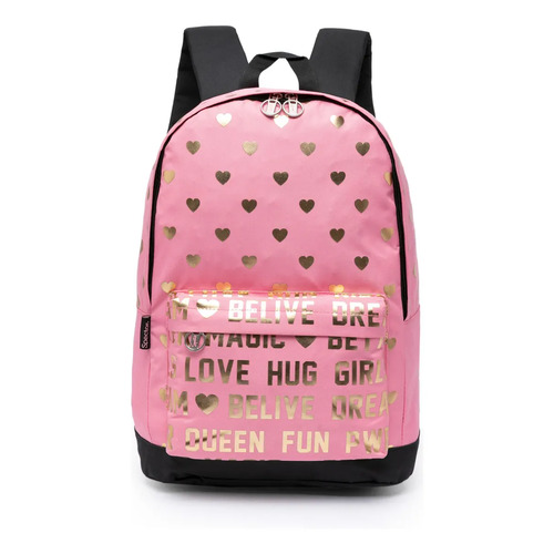Bolsa Love Feminina Mochila Escolar Spector Reforçada Rosa Corações
