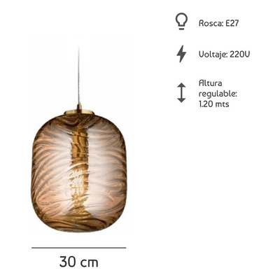 Lampara Colgante Vidrio Plano Onda Bronce Apto Led Deco Gmg