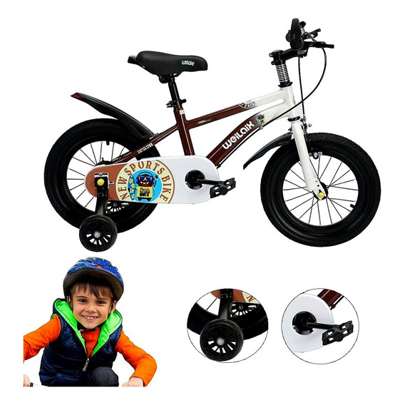 Bicicleta Infantil Niños R-12 Deportiva Ruedas Entrenamiento Color Marrón Tamaño del cuadro 12