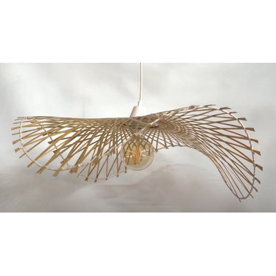 Colgante Deco Moderno De Bambu 60x16 Natural Apto Led E27 