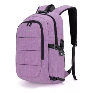 Mochila Para Laptop Con Puerto Carga Usb Resistente Al Agua Color Violeta Diseño De La Tela 40 Cm