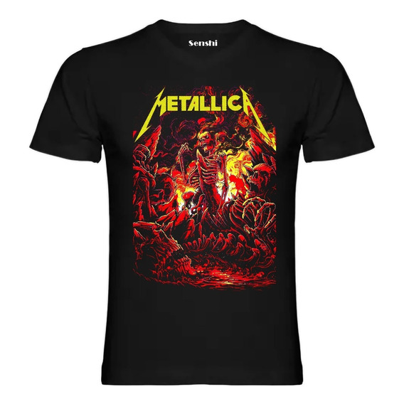 Polera Unisex Metallica En Algodon Estampada En Dtf Cod 003