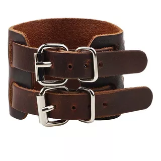 Brazalete Cuero Doble Correa - Color Marron