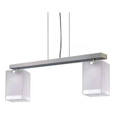 Colgante 2 Luces Acero Vidrio Cuadrado Apto Led E-27 220v  Acero