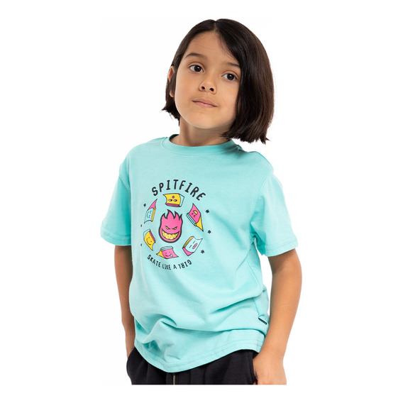 Polera Infantil Spitfire Skate Like A Girl Celeste