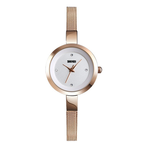 Reloj Mujer Skmei 1390 Acero Minimalista Elegante Clasico Color de la malla Dorado/Rosa Color del fondo Blanco