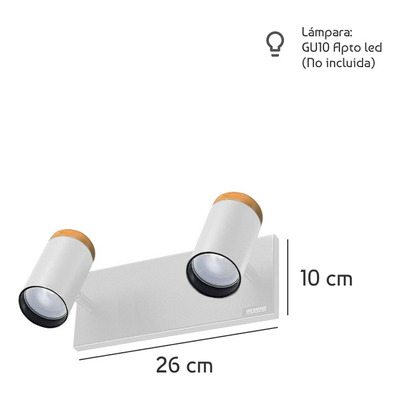 Aplique 2 Luces  Blanco Con Madera Apto Led Cabezal 3002 