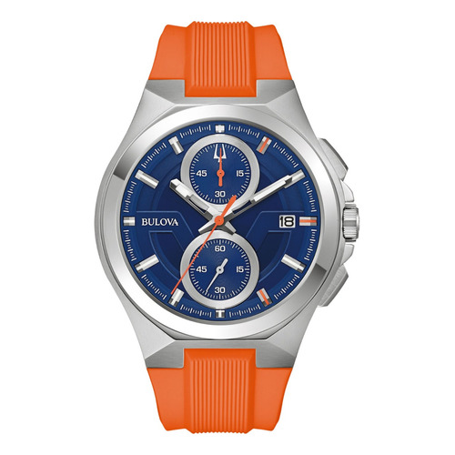 Reloj Bulova Marine Star Marc Anthony 96b407 E-watch Color de la correa Naranja Color del bisel Plateado Color del fondo Azul marino