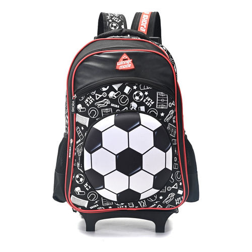 Mochila Carro Skora Letsplay Futbol Roja Pelota Termoformada Color Negro Diseño de la tela Liso