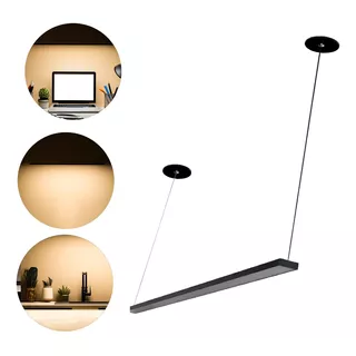 Ponto Com Iluminação Luminaria Led Teto Pendente Moderno Slim 90cm 36w Potência Cor Preto/branco Quente