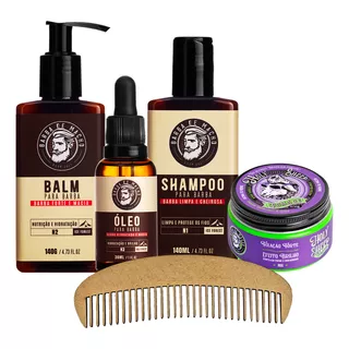 Kit Barba Shampoo Balm Oleo E Pomada Efeito Matte Seco Pente