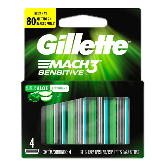 Gillette Mach3 Sensitive X4 Repuestos Para Afeitar Aloe