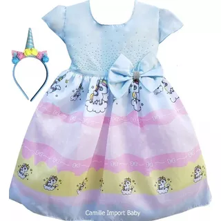 Vestido Unicórnio Rosa Infantil Baby Com Tiara 