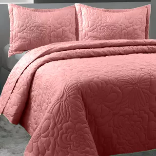 Colcha Matelassê Casal Madri 3d Floral Goiaba Rozac