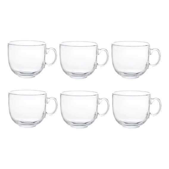 Set 6 Tazas Vidrio Templado Sin Plomo 450ml Desayuno