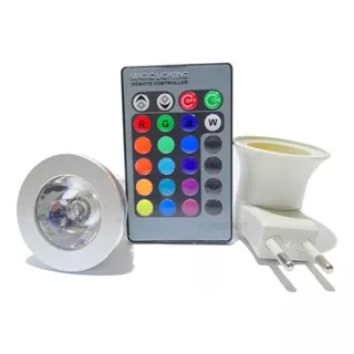  Lâmpada Led Colorida Rgb 3w Com Controle Remoto E Adaptador - Weitus Technology Wt-rgb - Bivolt, 16 Cores, E27