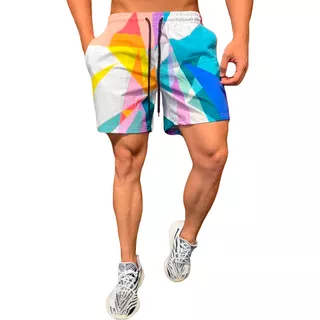 Short Bermuda Praia Colorido Geométrico Masculino Premium