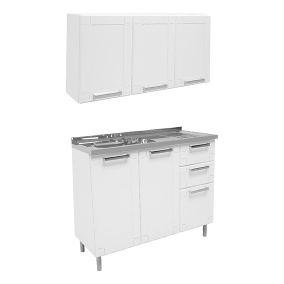 Cocina Integral En Acero 1.05m Incluye Lavaplatos Blanco