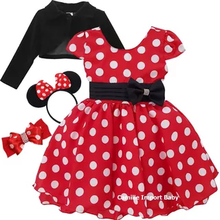 Vestido Infantil De Festa Minnie Vermelho Com Kit Completo