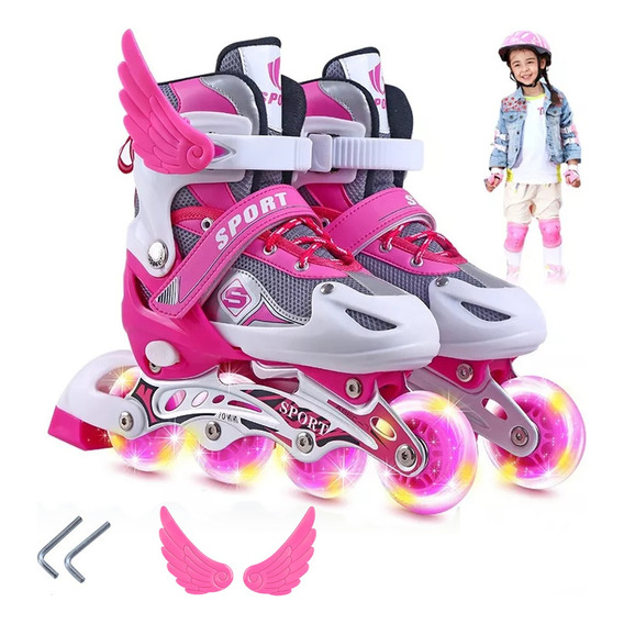 Patines De 4 Ruedas Ajustable Niño Y Niña Con Llantas Luces