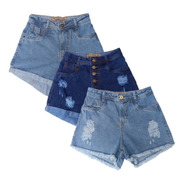 Short Brim Jeans Cintura Alta Hot Pants Coloridos Kit C/3
