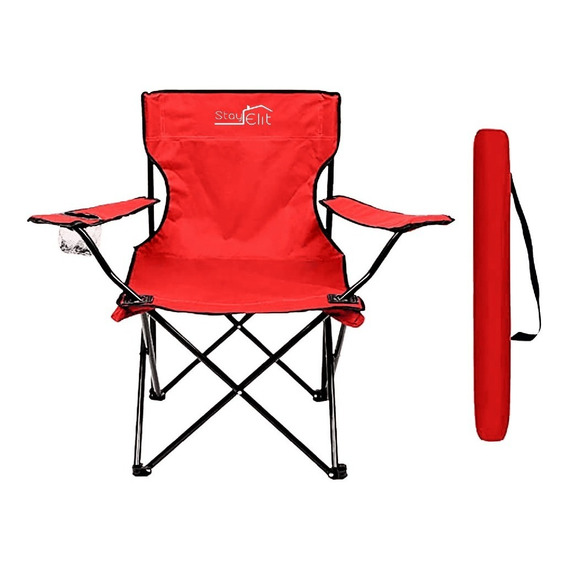 Silla Plegable Con Soporte Para Brazo Camping Exterior Playa Color Rojo