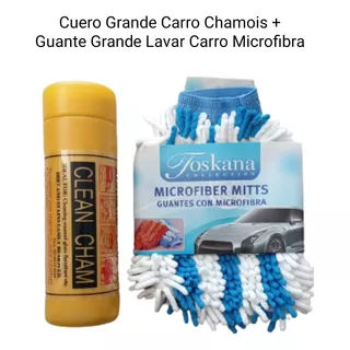 Cuero Secar Carro Chamois + Guante Lavar Carro Microfibra