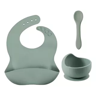 Kit Talheres P/ Bebê Babador Colher Vasilha Silicone S/ Bpa