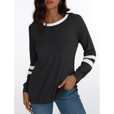 Top Casual De Manga Larga Con Cuello Redondo Para Mujer