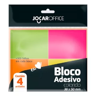 Bloco Adesivo 38x50mm 4 Cores Neon 400 Folhas Jocar Office Cor Rosa-chicleteverde, Rosa , Laranja E Amarelo